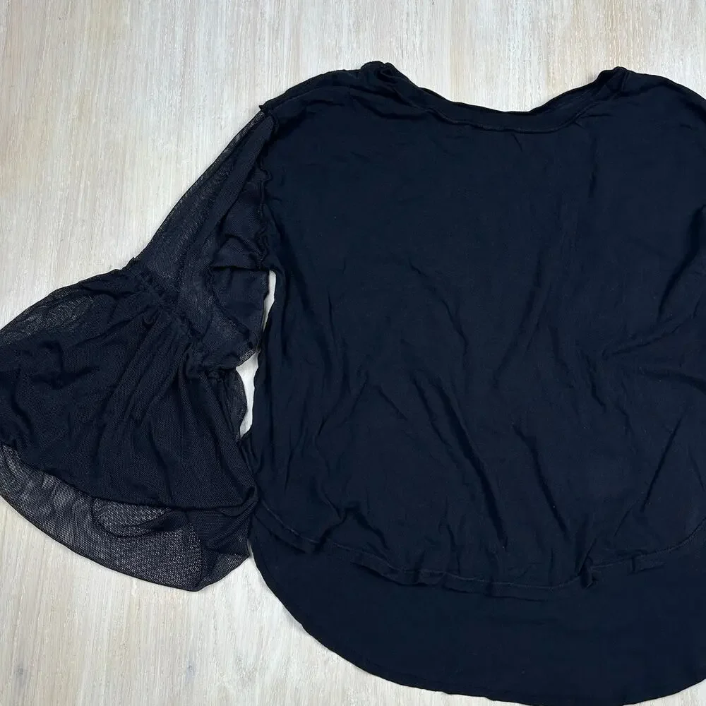 Free People Black Still Got It Boho Mesh Bell Sleeve Gothic Top Blouse Medium - Picture 3 of 13
